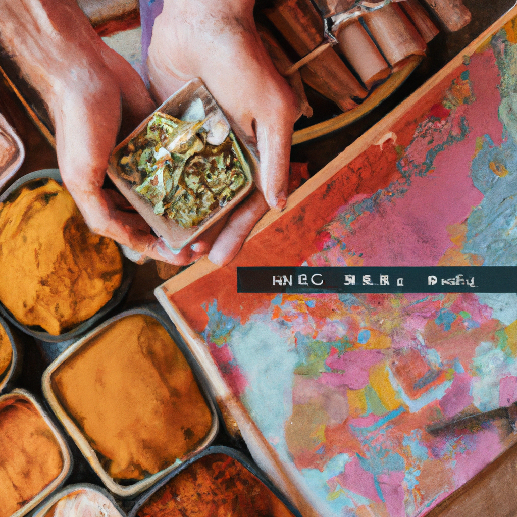 Close-up of local market spices and a map on a table